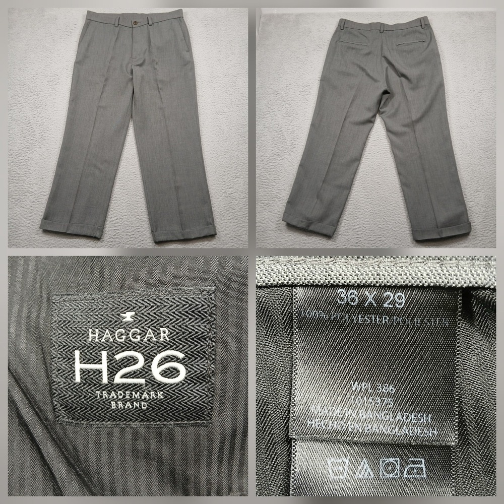 Haggar H26‎ Dress Pants Men's 36x29 Gray Pleated Cuffed Slacks